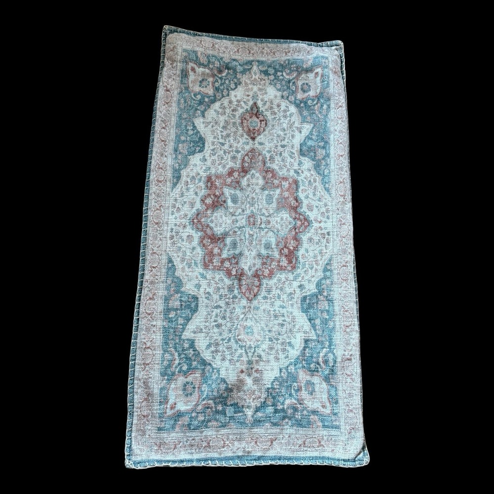 Vintage Turkish Kilim Style‎ Medallion Lumbar Pillow Cover Blue Rose Boho